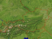 Österreich Satellit + Grenzen 1200x900